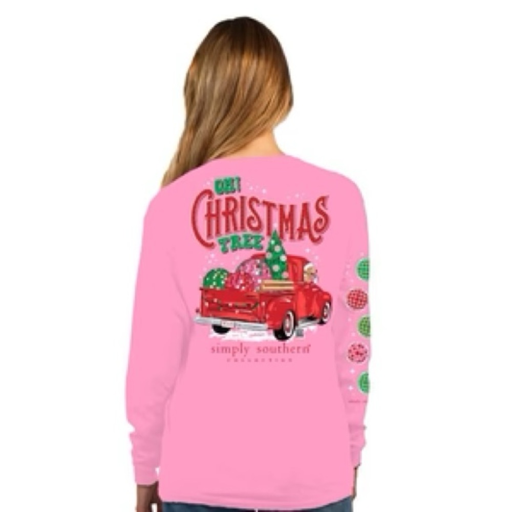 NWT Simply Southern pink Christmas tree & red truck graphic logo long sleeve top - Picture 5 of 7